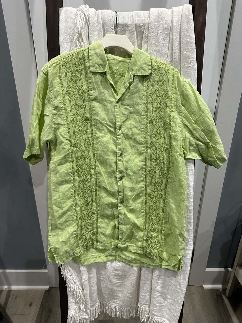 Tommy Bahama Embroidered Linen Button Shirt Size M Green
